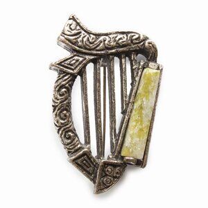 Sol D'Or Harp Brooch Pin with Stone Music Lover Retro Vintage